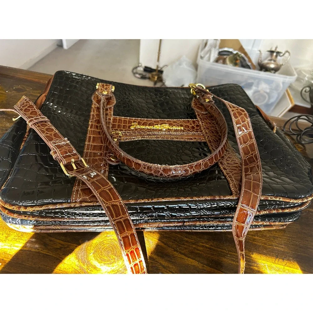 Samantha Brown Black Croc Embossed Travel/LapTop Bag Gold Hardware Laptop Bag